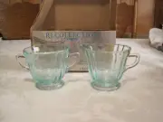 VINTAGE INDIANA GLASS RECOLLECTION TEAL GLASSWARE CREAM & SUGAR SET