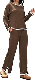 Onfers Women's 2 Piece Outfits Casual Long Sleeve Sweater Top Wide Leg Pants Matching Lounge Sets