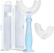 TUSIWIT Kids U Shaped Toothbrush with Travel Case,Childrens Tooth Brush for Whole Mouth. Blue, Ages 2-6 Year