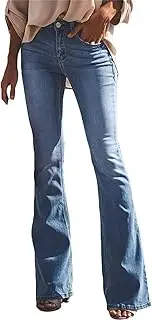 [Generic] Women Ripped Flare Jeans Classic Micro Bell Bottom Jean Pants Retro Wide Leg Denim Pants