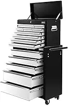 Giantz 15 Drawers Tool Chest Trolley, Lockable Toolbox Tools Storage Box Cabinet Cart Garage Ute Organiser Boxes, 2 in 1 Split Unit Sturdy Handle Non-Slip Liners Black& Grey