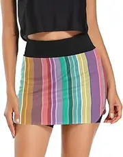 [RPLIFE] Colorful Wavy Lines Vertical Womes Mini Skirt, Skorts Skirts Golf, High Waisted Skirts for Women Tummy Control
