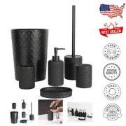 Stylish Black Bathroom Accessories: 6-Piece Set with Soap Dispenser & Trash Can