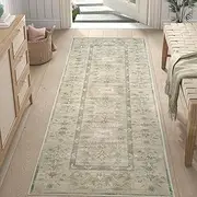 JINCHAN Antibacterial Runner Rug Hallway Indoor Washable Vintage Rug Living Room Floral Print Floor Cover 61x152CM Bathroom Non-Slip Taupe Foldable Carpet for Kids Nursey Bedroom Kitchen Laundry Room