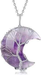 [XIANNVXI] Tree of Life Wire Wrapped Crescent Moon Pendant Necklace Reiki Healing Crystal Stone Necklaces Natural Gemstone Quartz Jewelry for Women