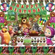 Masha and The Bear Party Suppiers Balloons Tableware Kids Birthday Decorations