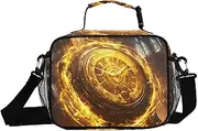 Insulated Lunch Box Clock Surreal Gold for Women Men - Ideal for Work, Picnics - Includes Adjustable Shoulder Strap