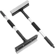 JEWEDECO 2-in-1 Window Squeegee Extensible Handle Brush for Glass Car Windshield Dual-Sided Shower Cleaner Stainless Steel 2 Pack