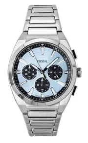 Fossil Everett Chronograph Quartz FS6105 Mens Watch Stainless Steel Blue Dial Luminous Hands 50M
