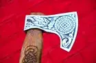 CUSTOM HANDMADE DAMADCUS AX HUNTING AX WALNUT WOOD HANDLE & LEATHER SHEATH