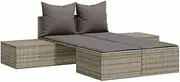 Sun Lounger, Sun Lounge Camping Chair Outdoor Chaise Lounge Double with Cushions Grey Poly Rattan