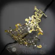 Womens Metal Phantom Filigree Laser-Cut Venetian Masquerade Prom Mask [Gold]