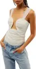 Free People Double Take Bodysuit Women's M Ivory Plunge Neck Snap Button Closure