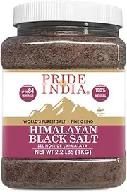 Pride Of India - Himalayan Black Rock Salt - Fine Grind, 2.2 Pound (1 Kg) - Kala Namak - Contains 84+ Minerals - Perfect for Cooking, Tofu Scrambles, Table, Kitchen, Restaurant, & Bathing Use