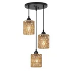 3-Head Hemp Rope Woven Chandelier Ceiling Light Fixture Popular Style Home Livin