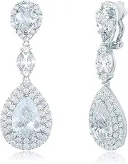 [YOQUCOL] Zirconia Crystal Upscale Dangle Drop Clip On Earring NonPierced Wedding Bridal Earrings For Women And Girls
