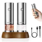 Electric Salt and Pepper Grinder Set,USB Rechargeable Salt and Pepper Mill wi...