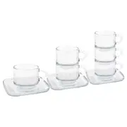 12pc Cozy Stacking Glass Espresso Cups & Saucers Set - 90ml
