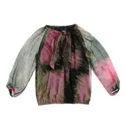 Diane von Furstenberg Pink Multi Long Sleeve Pacifica Chiffon Silk Top NWT Sz.4
