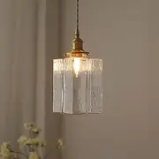 Modern Chandeliers Ceiling Light,Hammered Glass Pendant Light for Kitchen Island Gold Finish Pendant Lighting, Square Hanging Ceiling Lamp Vintage Suspended Lights for Kitchen Island Dining Room (L)