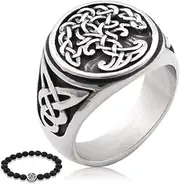 [Gungneer] Stainless Steel Yggdrasil Tree of Life Ring Celtic Jewelry Protection Irish Triquetra Accessories Men Women