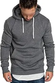 [DGKaxiyaHM] Men's Solid Color Simple Comfy Hooded Pullover Gym Athletic Basic Slim Sweatshirt Drawstring Sport Outwear Tops