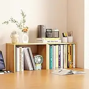 Desktop Organizer Rack, Office Desk Storage Shelf, Wooden Bookshelve, Desktop Bookcase Wood Bookshelf A115 (Wood Set of 2)