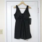 NWT MiracleSuit Marais Polka Dot One Piece Slimming Swim Dress Size 18W Mod