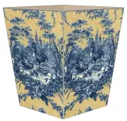 MARYE-KELLEY, 12" BLUE & YELLOW FRENCH ROOSTER TOILE WOODEN WASTEPAPER BASKET