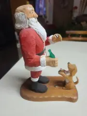W Carvings Santa And Dog With Cokes And An Oreo Cookie Hand Carved 1993
