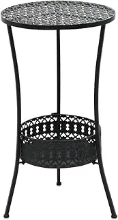 vidaXL Black Metal Bistro Table - Vintage Style with Storage Basket, Easy to Assemble, Perfect for Dining Room, Garden, Patio - 40x70 cm