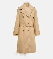 [Valentino] Valentino Feather-trimmed cotton canvas trench coat AU 12 beige