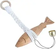 Fish Wall Art Decor - Antique Wood Fish Decor Ornament with Bell | Hand Carved Pendant for Home Bathroom Bedroom Nautical Theme Room