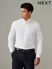 White Button Down Collar Slim Fit Easy Care Single Cuff Smart Shirt (AC8838) | $40