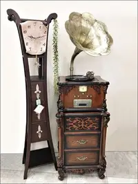 在飛比找Yahoo!奇摩拍賣優惠-歐式古典風 復古大型落地留聲機 黑膠唱片機撥放器黑膠唱盤音響