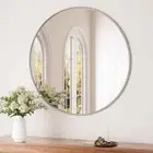 KeonJinn 18"x18" Round Wall Mirror Metal Frame Brushed Nickel Bathroom Vanity