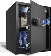 XDeer CS42 Biometric Gun Safe Lock Box - (1.69 Cubic Feet) Quick-Access Security Safe with Fingerprint Scanner, Gun Rack, and Steel Construction for Home, Office (1.69 cubic feet（fingerprint）)