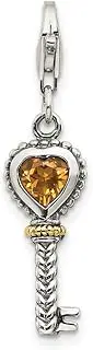 [JewelryWeb] 925 Sterling Silver Fancy Lobster Closure With 14ct Citrine Artisan Oxidized Key W-Lobster Clasp Charm Pendant Necklace 31x8mm