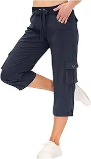[FZYLQY] Cargo Capris for Womens Casual Baggy Joggers Lightweight Hiking Pants with Pockets Comfy Stretch Twill Cropped Pants