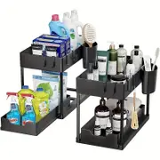 Pull Out Under Sink Storage Rack - Kitchen & Bathroom Organizer