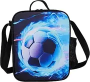 Football Lunch Box Bag, Insulated Lunch Bag for Kids Boys Girls, Reusable Tote or Crossbody Childrens Lunch Box with Drink Bottle Holder for School Picnic Travel Hiking Camping