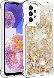 [QIWEIQING] Glitter Case Compatible with Samsung Galaxy S23 Ultra Phone Case TPU Shockproof Protective Cover for Samsung S23 Ultra, Cover Glitter Liquid Case for Galaxy S23 Ultra.Gold YBL