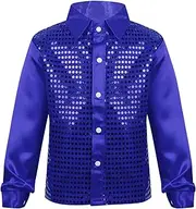 [Aislor] Kids Boys Sequined Shirt Shiny Jacket Stage Performance Jazz Hip Hop Dancewear Party Vests