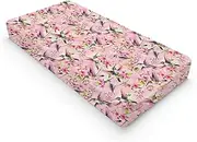 Hummingbird Spring Floral Baby Changing Pad Covers for Boy Girl 32''x16'' Hummingbird Flowers Pink Fitted Diaper Change Table Sheets Colorful Birds Soft Breathable Nursery Baby Changing Table Mats