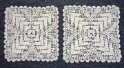 Pair Of Square Handmade Crochet Lace Cotton Beige Tablecloth 11"x11" inches NEW