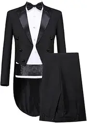 [Generic] Mens Long Tailcoat Wedding Suit 2 Pieces Suit Tailcoat Jacket & Trousers Formal Magic Show Costume Tuxedos Party Suits