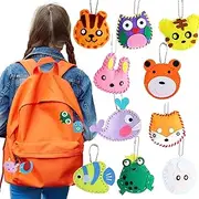 Pack of 10 DIY Sewing Kit Animal Shapes Felt Craft Set for Children and Beginners, Animal Sewing Craft Set, with Filling Wadding, Plastic Needles, Filled Felt Plush Ornaments for Crafts (Pack of
