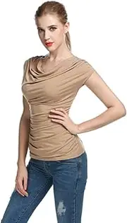 [Hotouch] Blouse Women's Tops Elegant Pleated Tops Sleeveless Shirt V-Neck Stretch Tunic Plain Vest S-XXL