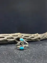 Navajo sleeping beauty turquoise Sterling Silver flower adjustable Ring Size 7.5