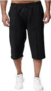 [Generic] Cotton Linen Capri Pants for Men Baggy Harem Drawstring Elastic Waist Summer Pants Wide Leg Yoga Beach Long Shorts